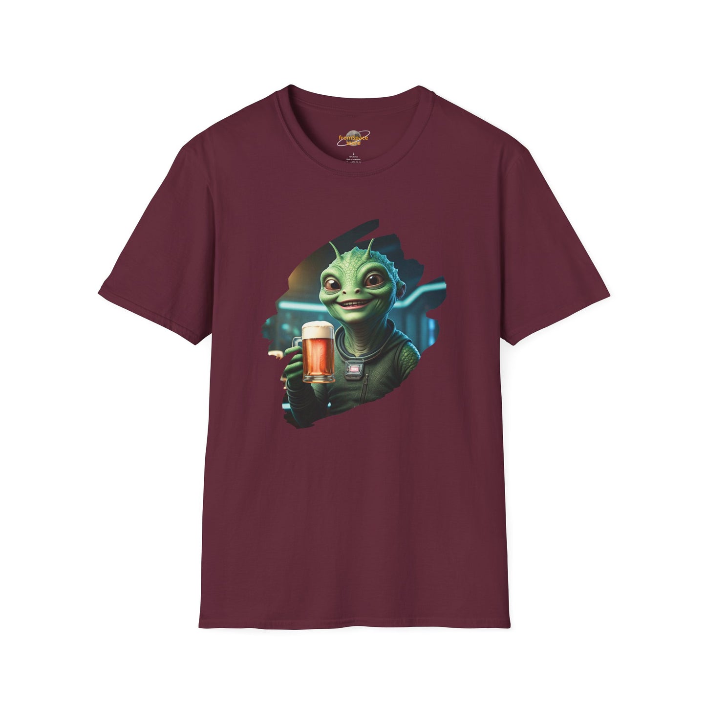 Alien T-Shirt with Beer Unisex: Funny Space Pub Print - Organic Cotton, Various Sizes & Colors