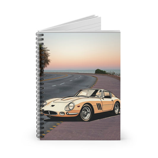Classic Italian GT Coastal Drive Spiral Notebook | Vintage Ferrari Style Sports Car Journal