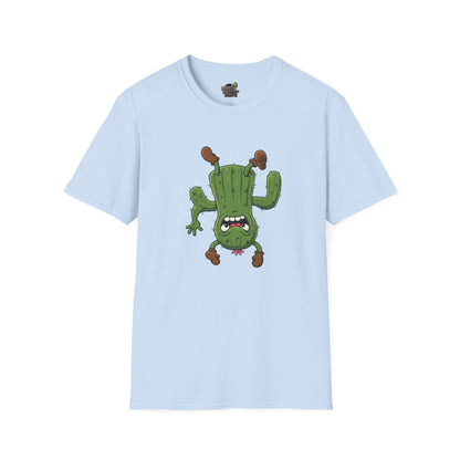 Shocked Cactus T-Shirt: Funky Upside-Down Cactus Tee | Organic Cotton Unisex Graphic Shirt Light Blue