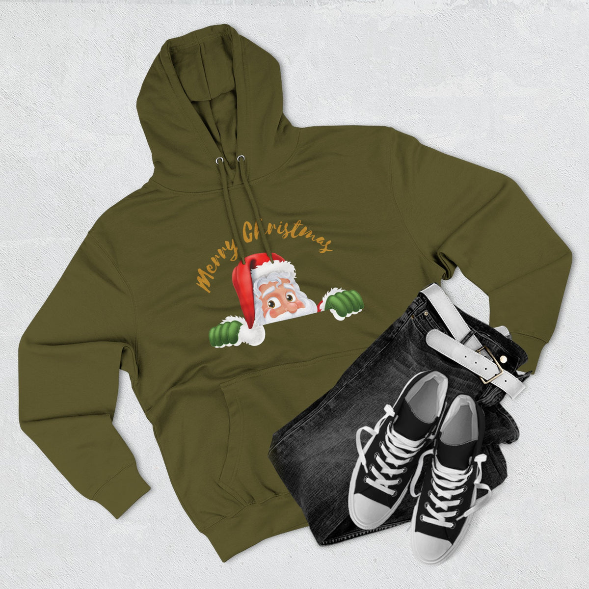 Three-Panel Fleece Hoodie - santa claus merry christmas