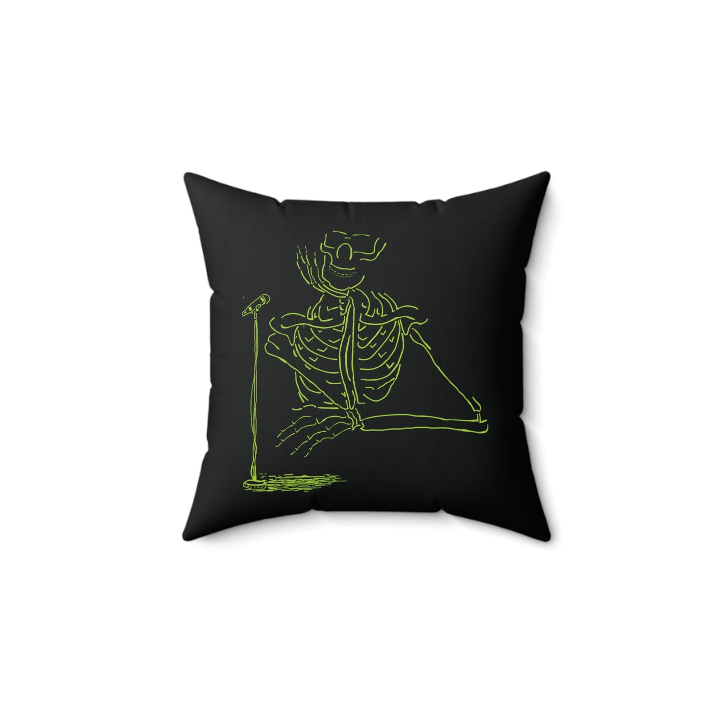 Unplugged & Unbound: Sitting Singer Skeleton Pillow