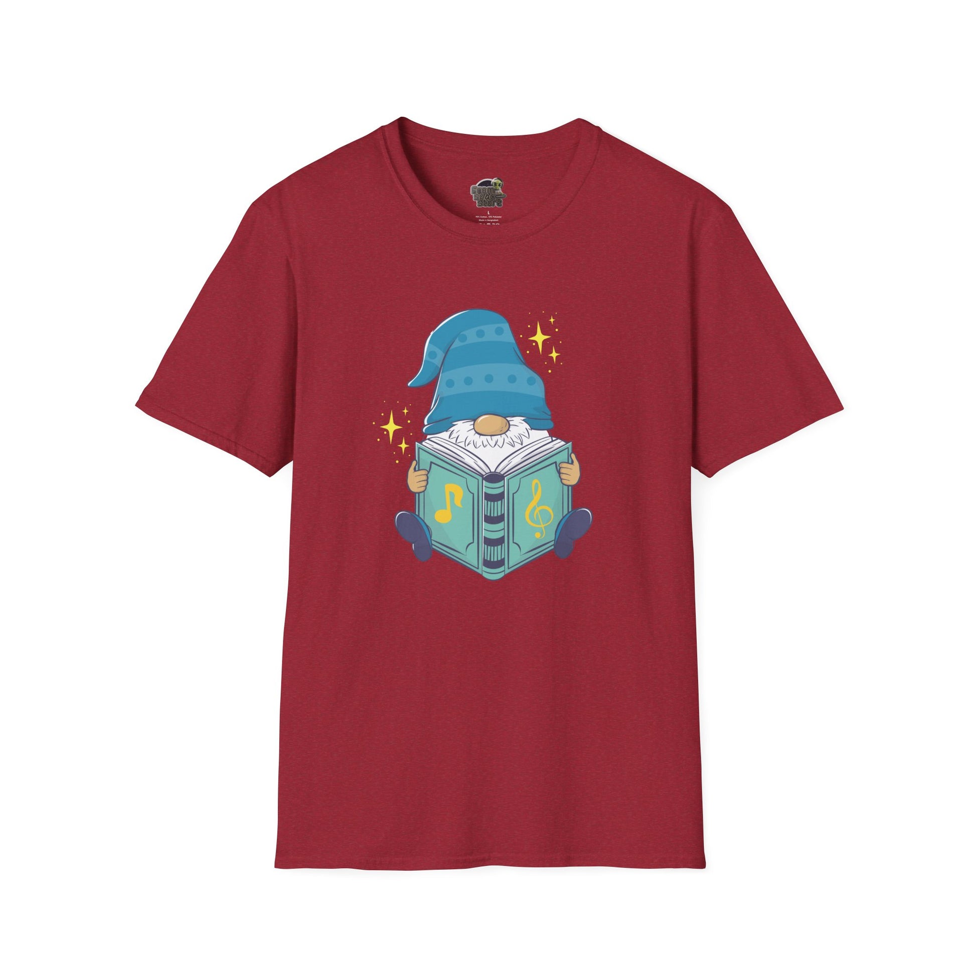 Mystical Book-Reading Gnome Unisex T-Shirt: Stories & Sparkle Antique Cherry Red