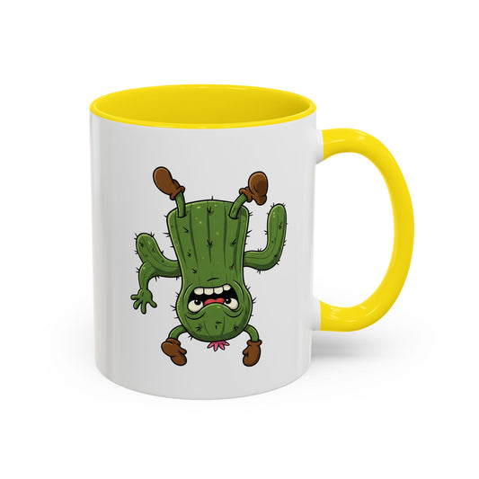 Cactus Mania Shocked Cactus Mug - Upside Down Fun Ceramic Cup 11oz Yellow