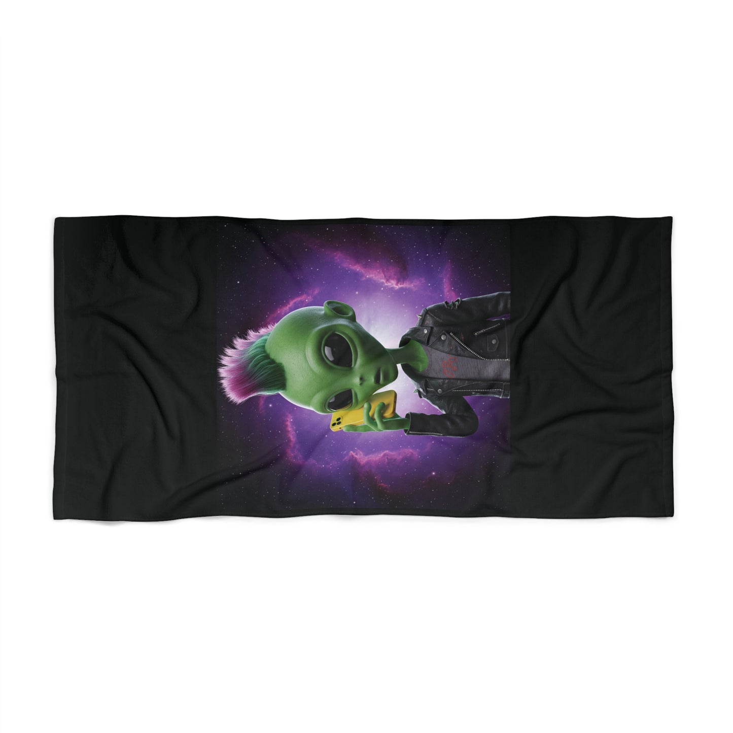 Stay Connected, Even in Space! Grab Our Epic Alien Punk with Mobile Phone Beach Towel!