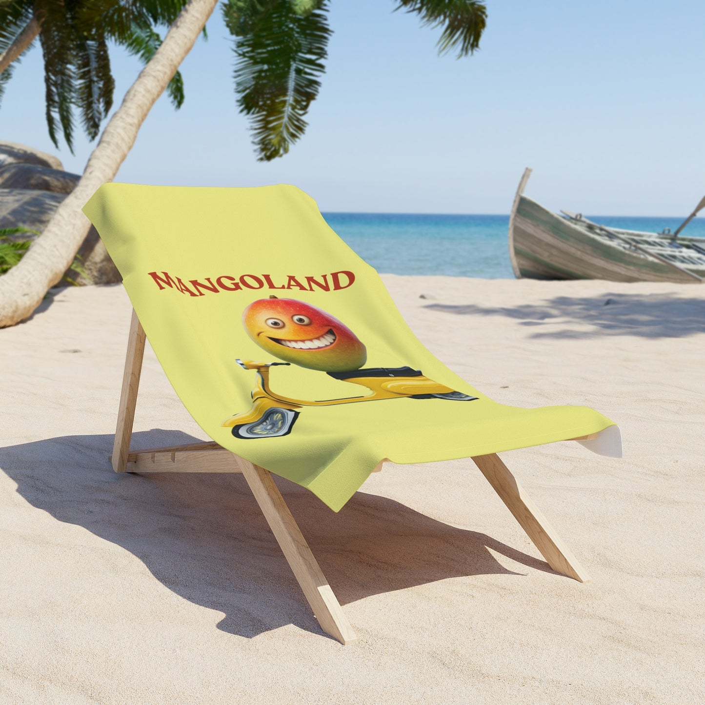Mango on Vespa Beach Towel: Ride into Fun with "Mangoland" – Your Perfect Summer Escape! 30" × 60"