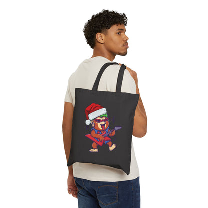 Rock Star Monkey Christmas Tote Bag - 'Jingle Bell Rock' Canvas Carryall