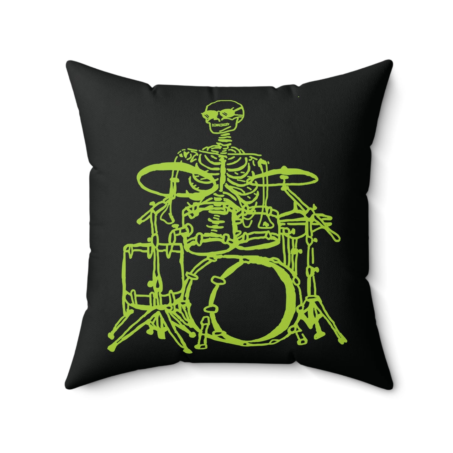 Neon Bone-Beats: Fluo Drummer Skeleton Throw Pillow