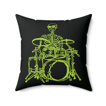 Neon Bone-Beats: Fluo Drummer Skeleton Throw Pillow