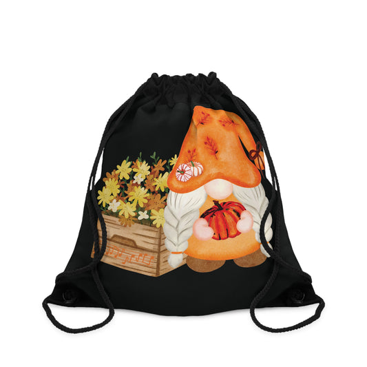 Whimsical Autumn Gnome Drawstring Bag: Charming Flower Pot & Pumpkin Design for Fall Lovers One size