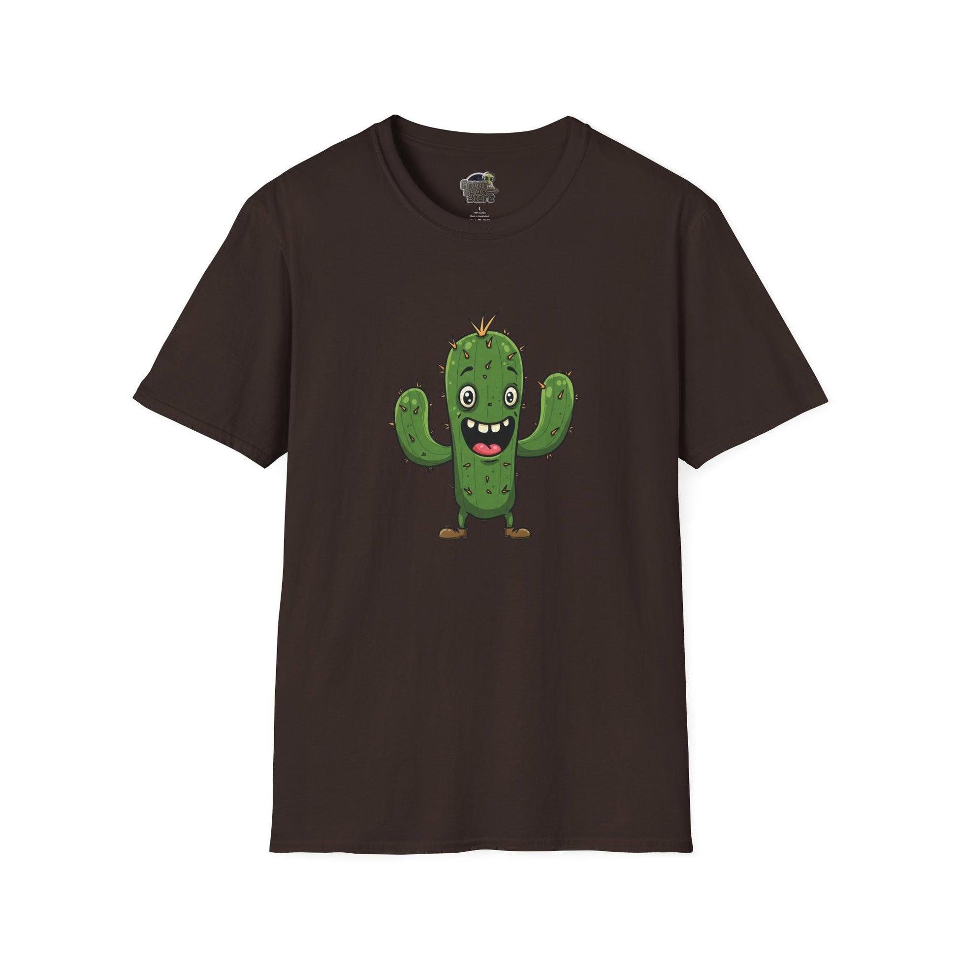 Cactus Mania T-Shirt: Joyful Cactus Tee | Organic Cotton & Stretchy Comfort Dark Chocolate
