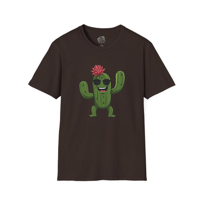 Cactus Mania T-Shirt: Fun Cactus with Sunglasses | Organic Cotton Tee for Nature Lovers Dark Chocolate