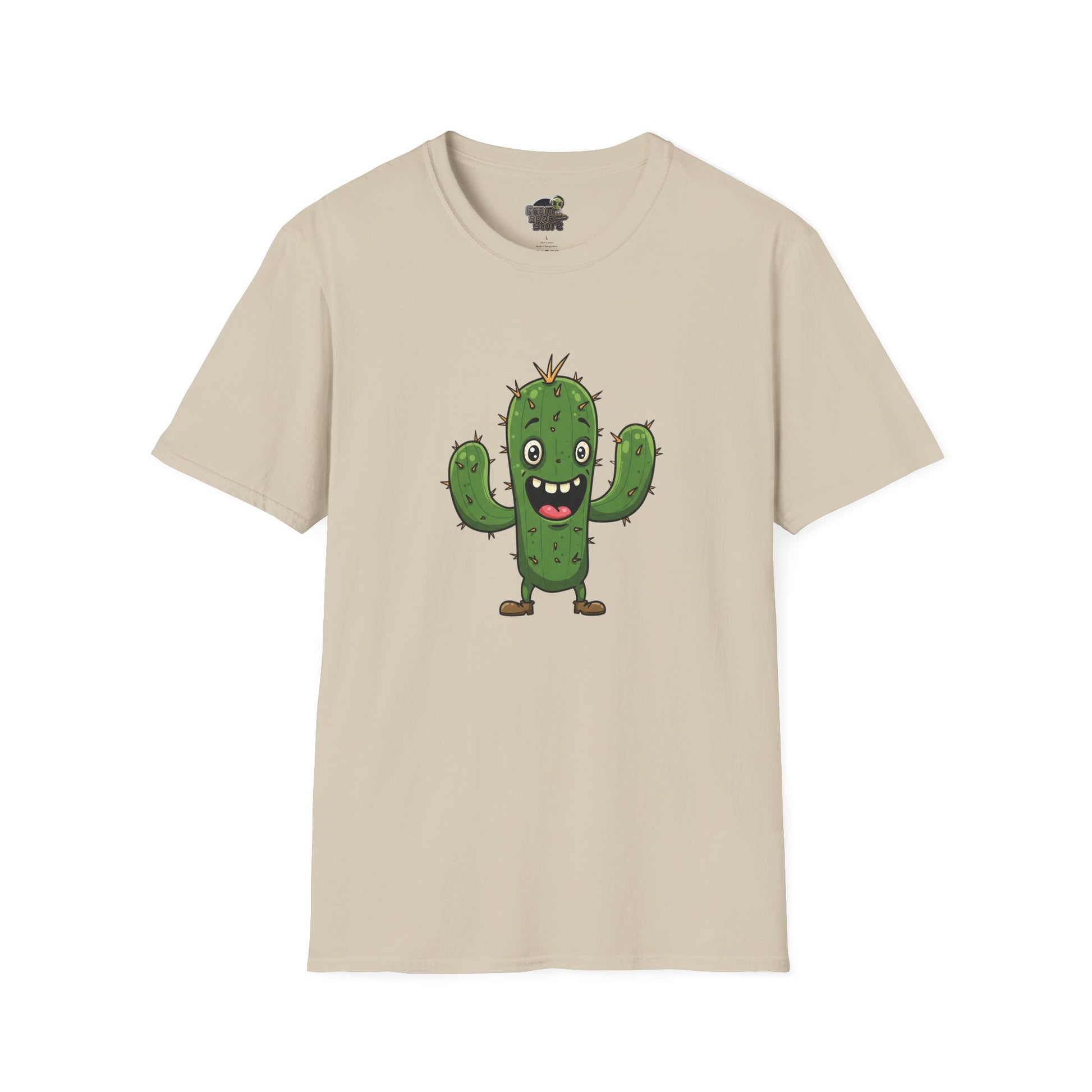 Cactus Mania T-Shirt: Joyful Cactus Tee | Organic Cotton & Stretchy Comfort Sand