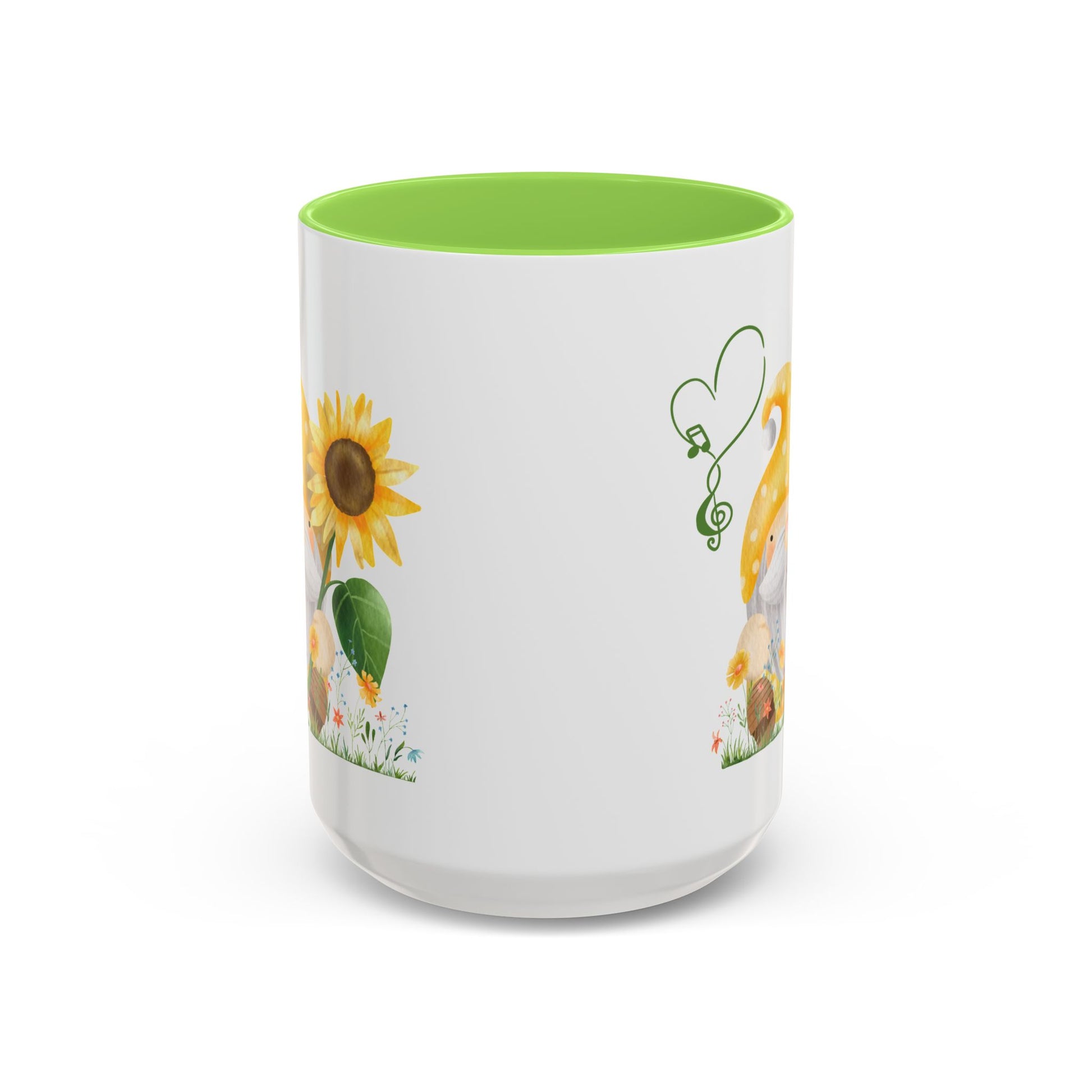Mystical Gnome & Sunny Sunflower Mug - Your Garden's Secret Charm | Ceramic Coffee & Tea Cup (11oz/15oz) 15oz Light Green