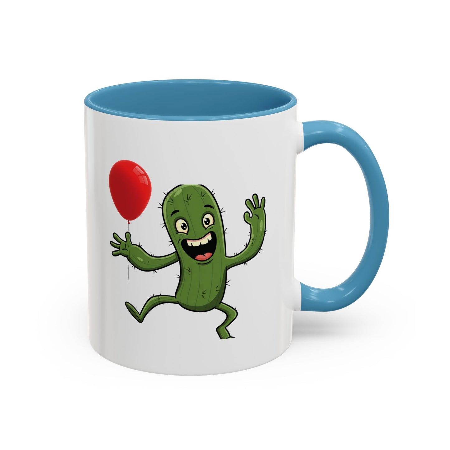 Cactus Mania Happy Cactus with Balloon Mug - Fun Ceramic Coffee Cup for All 11oz Light Blue