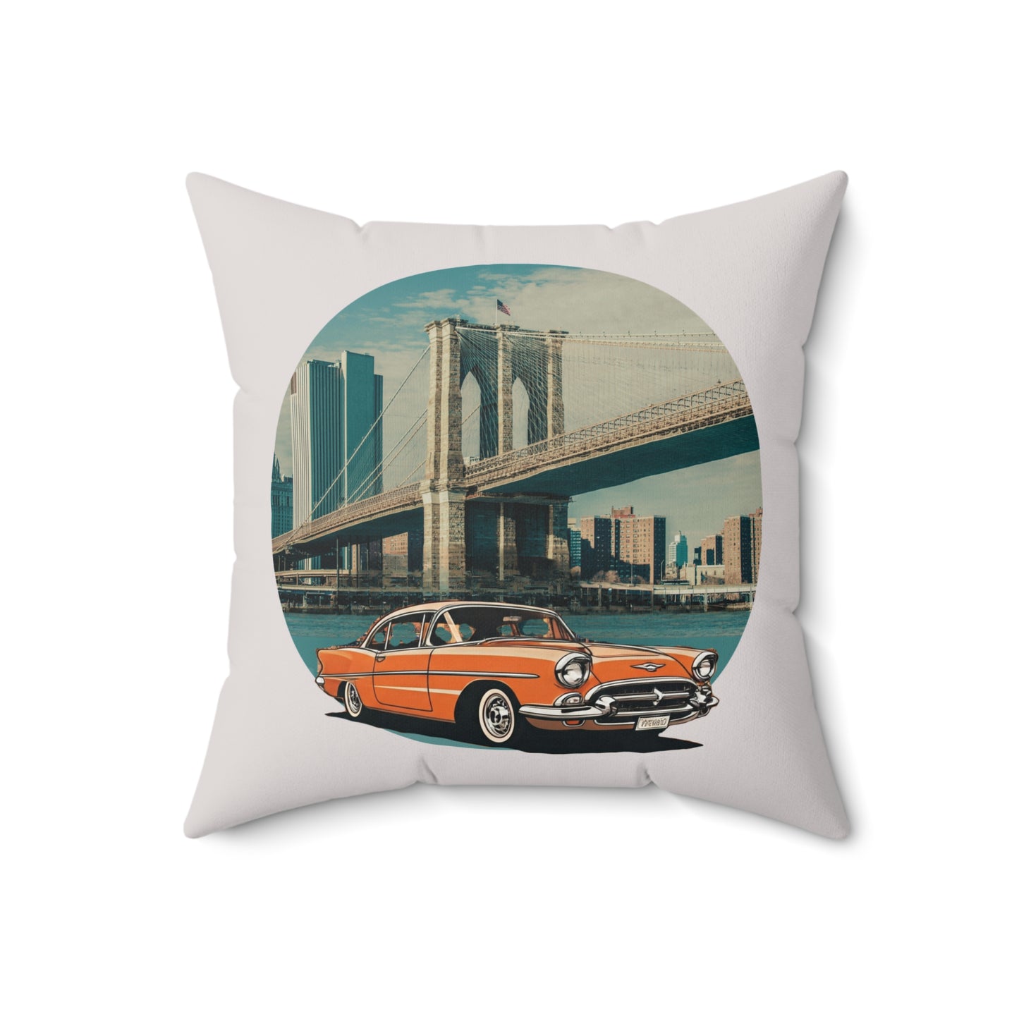 The Crossing – 1950s Chevrolet Bel-Air Brooklyn Bridge Pillow