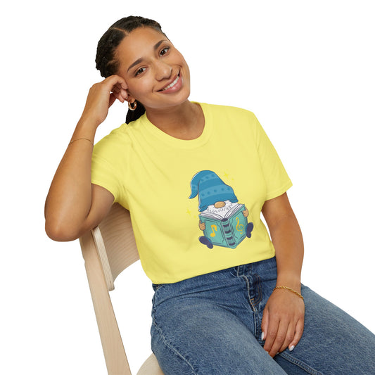 Mystical Book-Reading Gnome Unisex T-Shirt: Stories & Sparkle