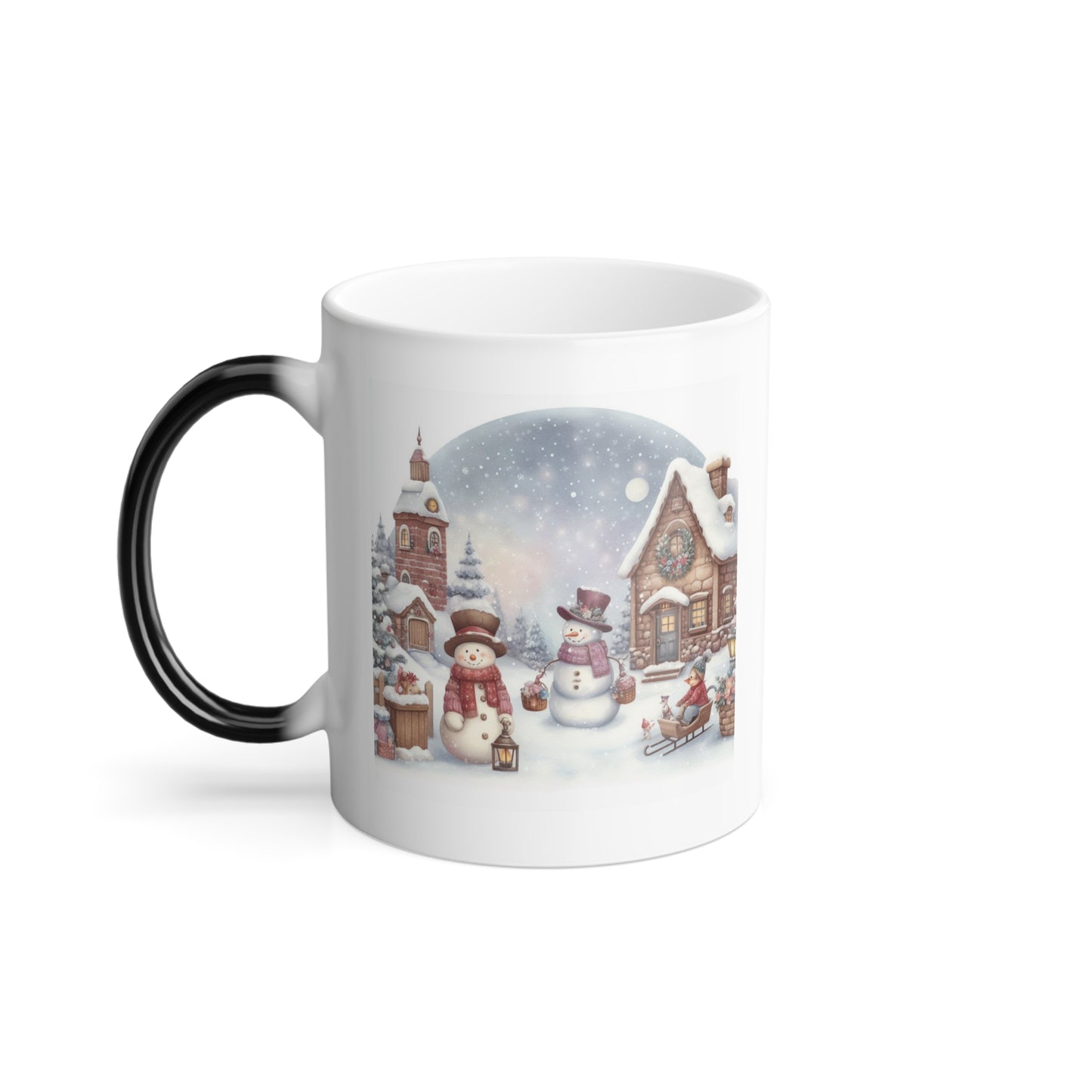 Cozy Snowmen Winter Village Color Changing Mug | Watercolor Heat Reveal Coffee Cup