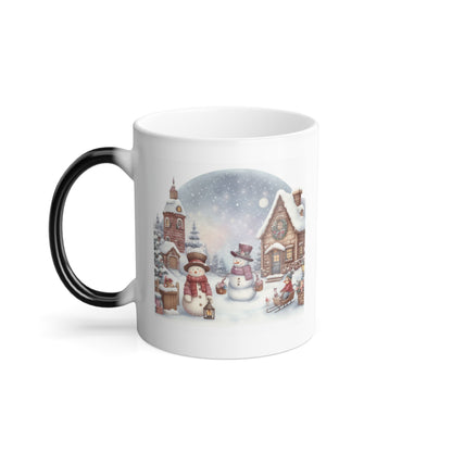 Cozy Snowmen Winter Village Color Changing Mug | Watercolor Heat Reveal Coffee Cup