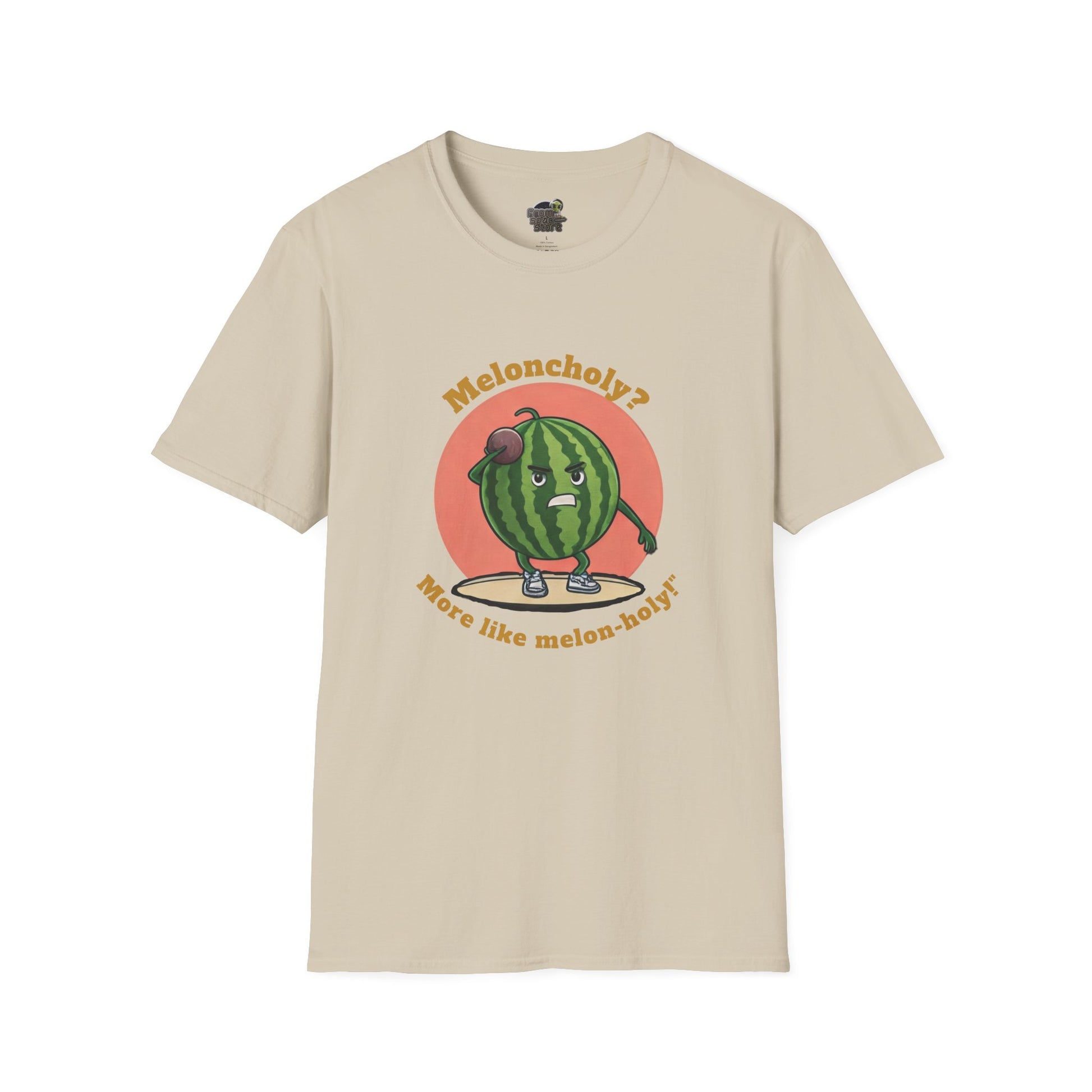 Melon-Holy t-shirt: Funny Watermelon Shot Put Tee Sand