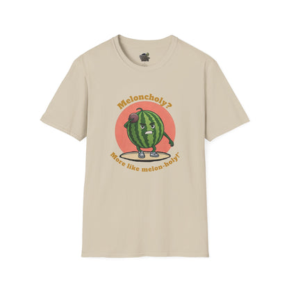 Melon-Holy t-shirt: Funny Watermelon Shot Put Tee Sand
