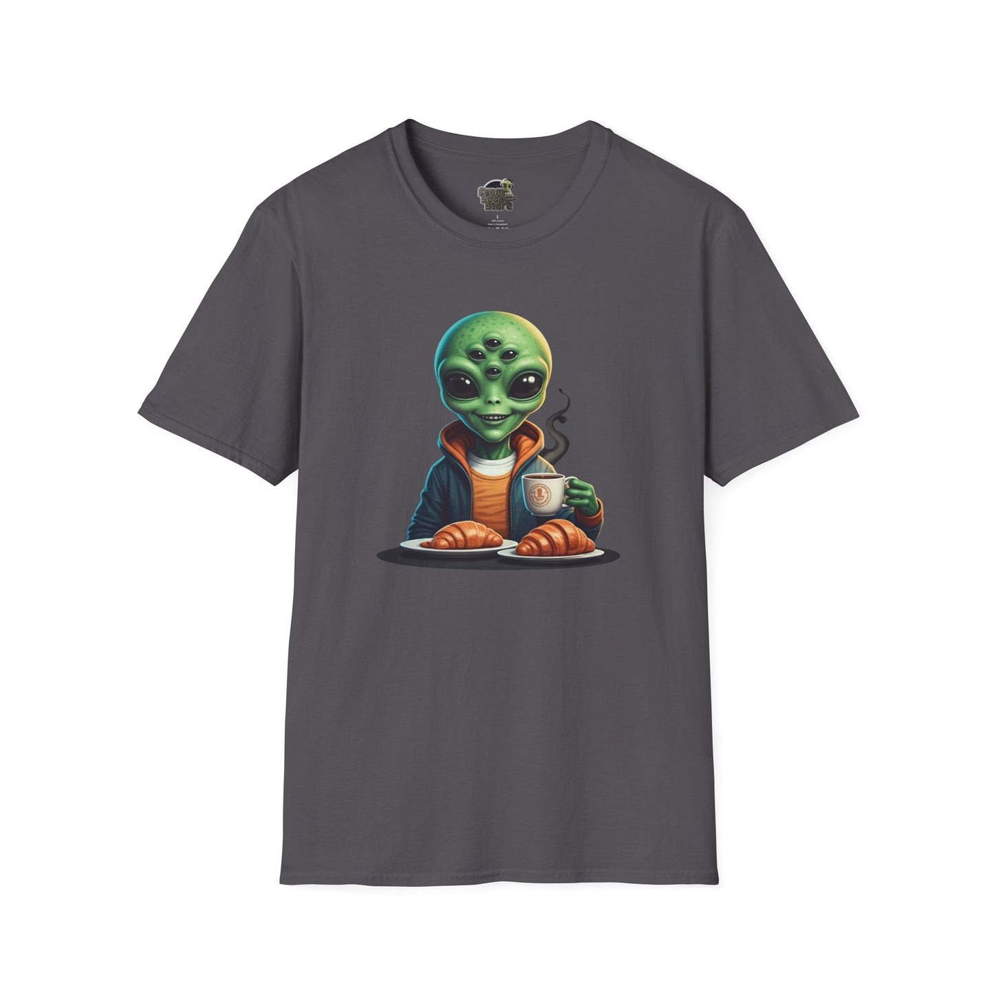 charcoal alien making breakfast unisex t-shirt