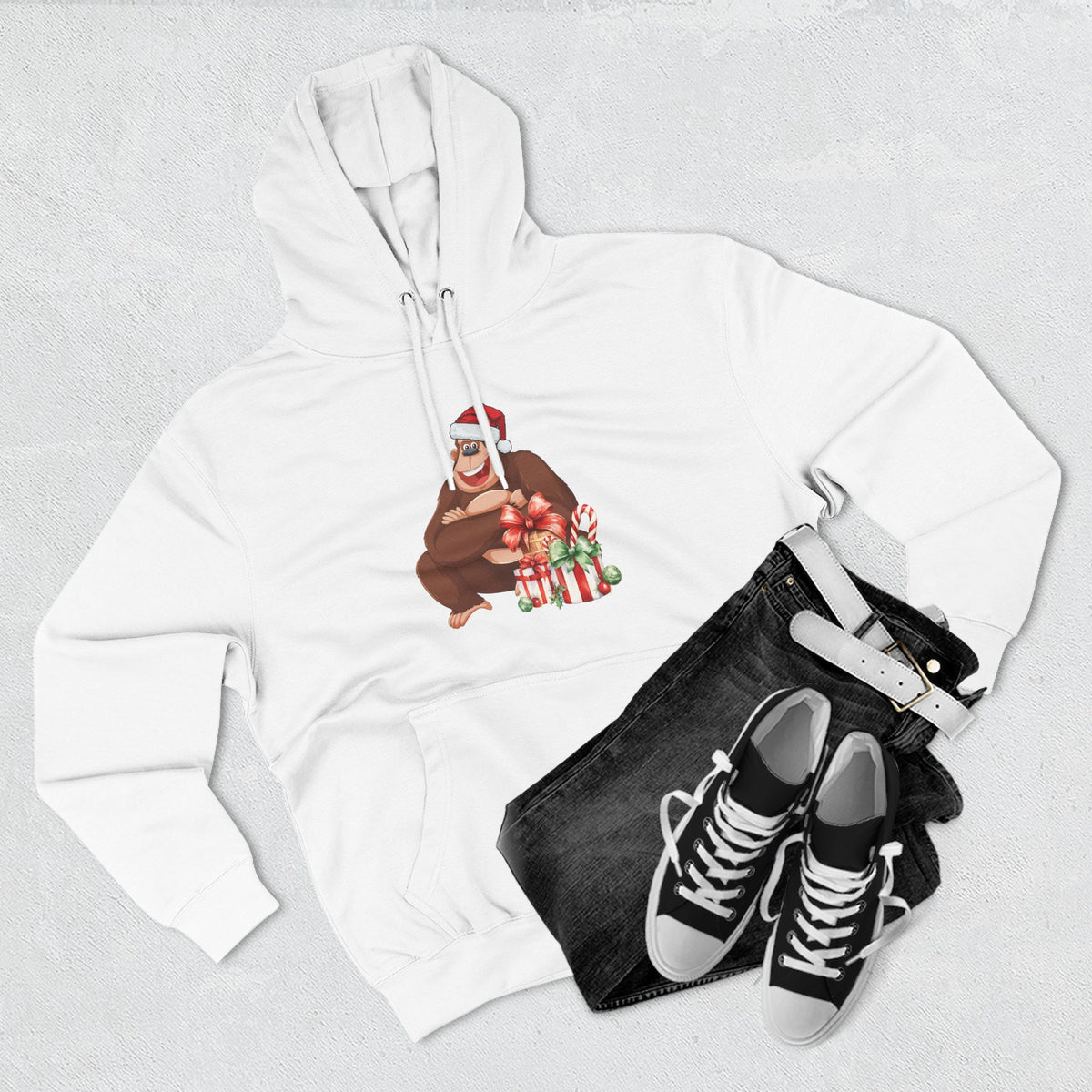 Three-Panel Fleece Hoodie - happy holiday gorilla