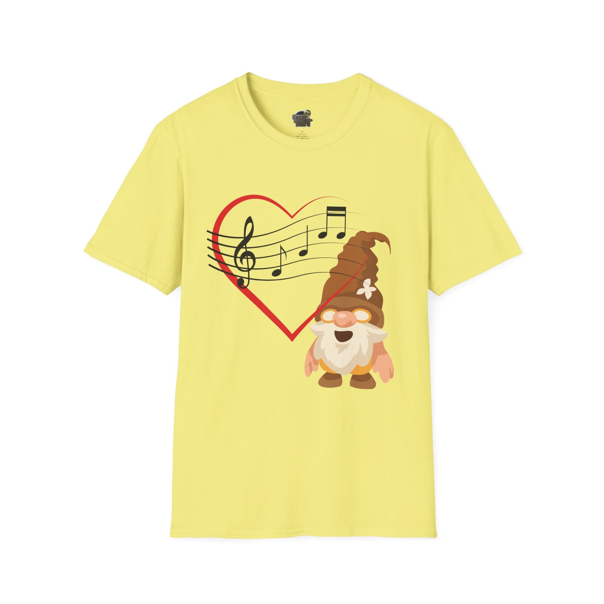 Heart of Music Gnome Unisex T-Shirt: Melodies & Magic Cornsilk