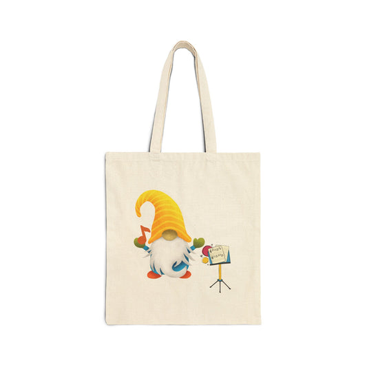 Melodious Gnome Music Stand Tote Bag: Carry Your Harmony & Whimsy (Natural & Black Canvas) Natural 15" x 16"