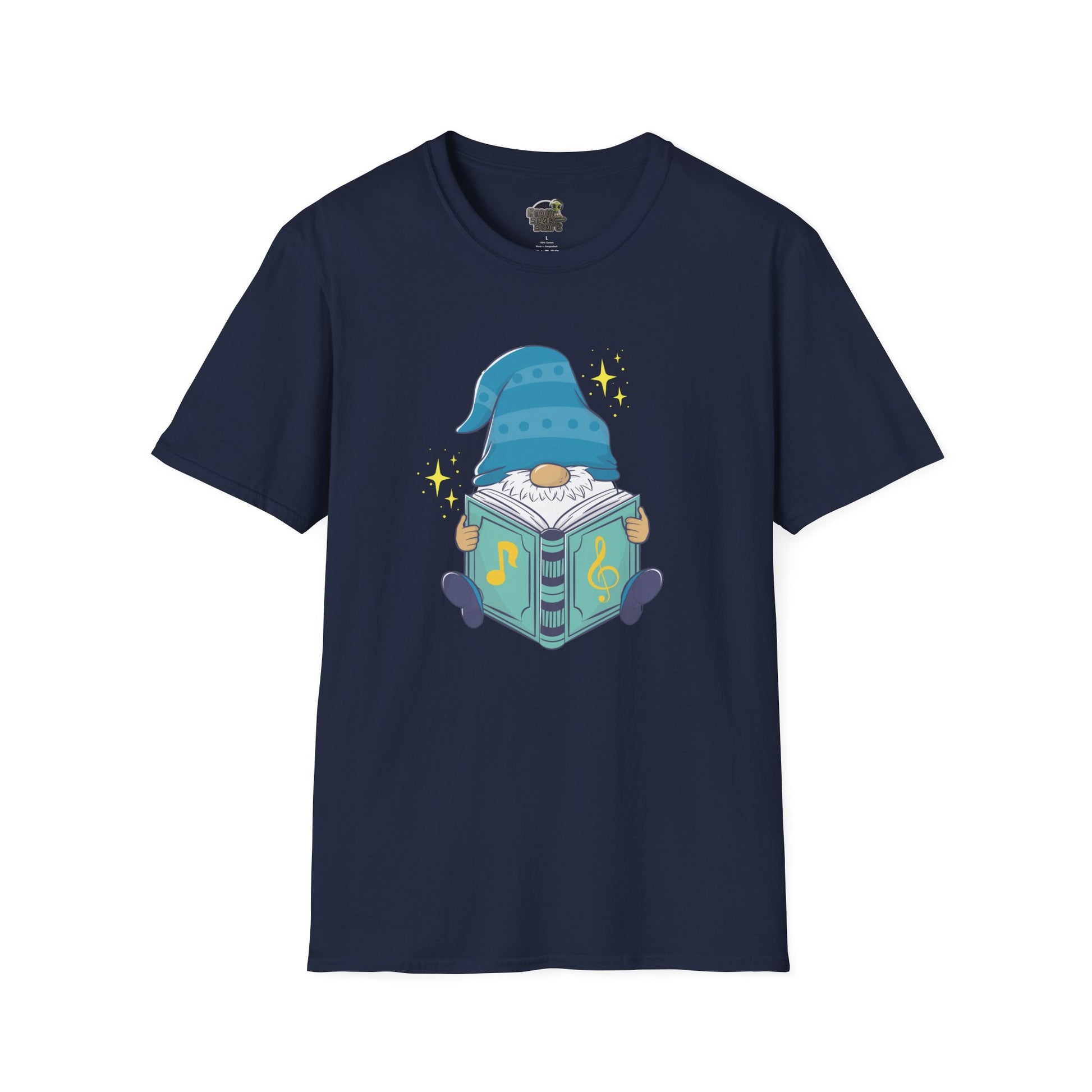 Mystical Book-Reading Gnome Unisex T-Shirt: Stories & Sparkle Navy