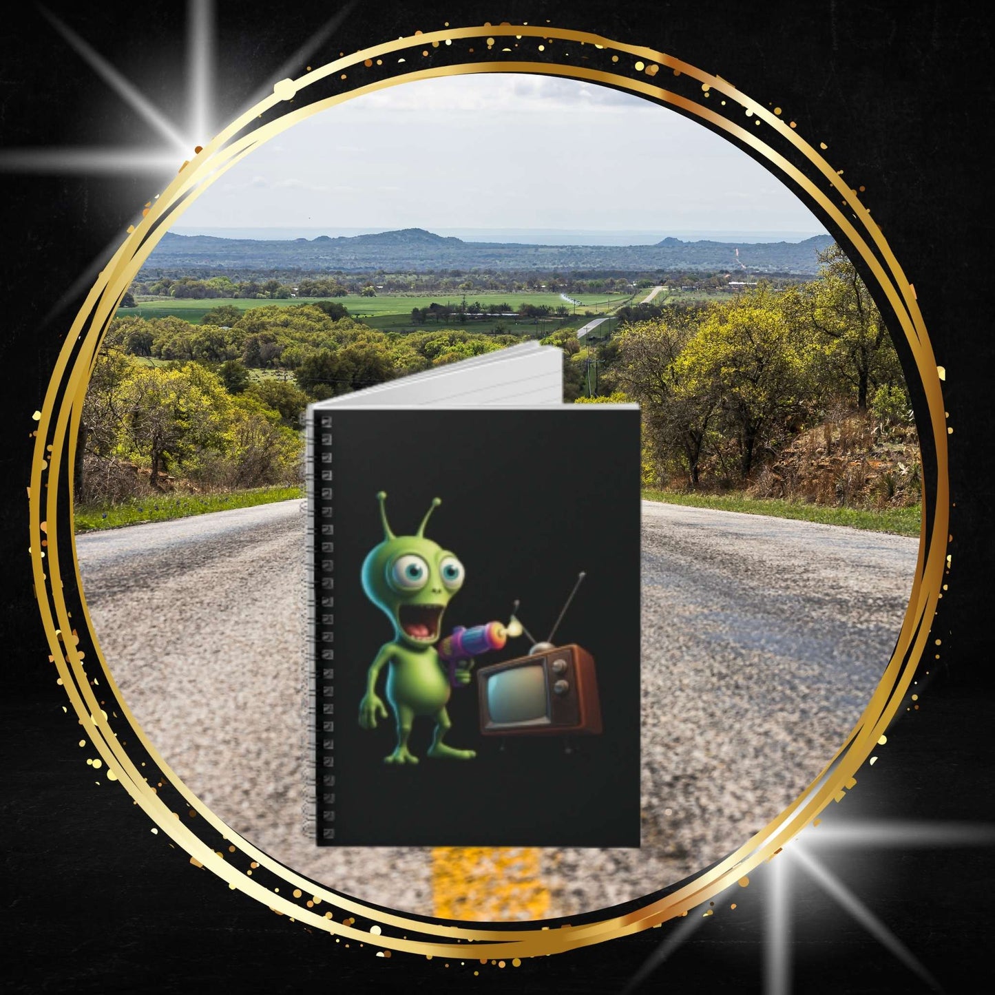 Alien Vintage TV Zapping Spiral Notebook - A Retro Journal for Your Cosmic Thoughts
