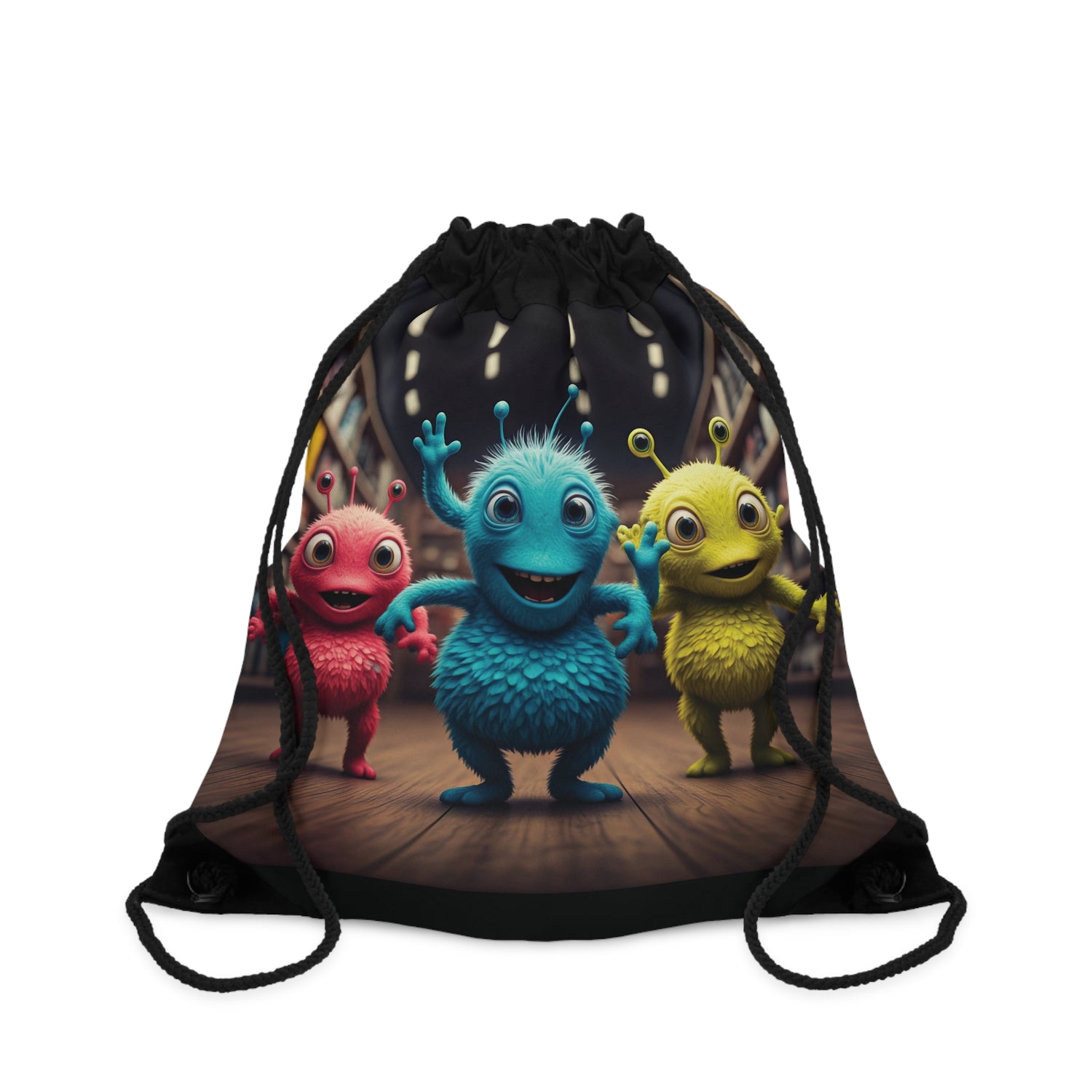 Alien dancer on a black Drawstring bag