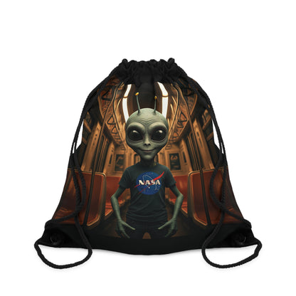 Original Alien in New York subway design on a black Unique drawstring bag.