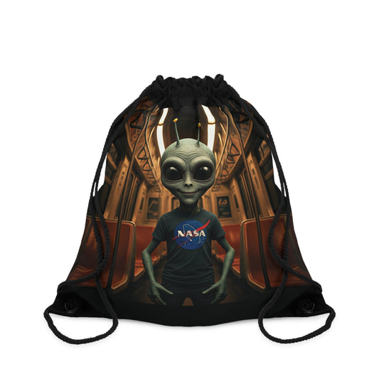 Original Alien in New York subway design on a black Unique drawstring bag.