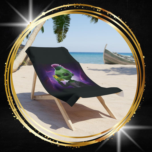 Beach chair with a original punk at mobile alien design on a tropical beach
