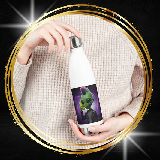 Alien Punk with Mobile Phone Insulated Water Bottle: Unique Style & Hydrated Connection!