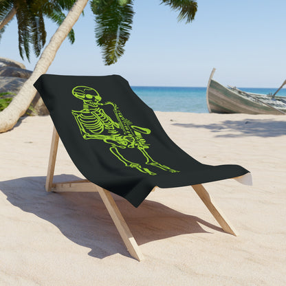 Premium Alien Sax Player Beach Towel, cosmic music lover funny summer gift for beach and pool.