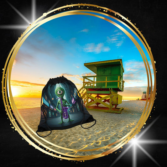 Alien Vibes Drawstring Bag: Fun Saxophone Alien Backpack - Perfect Gift for Music & Sci-Fi Fans!