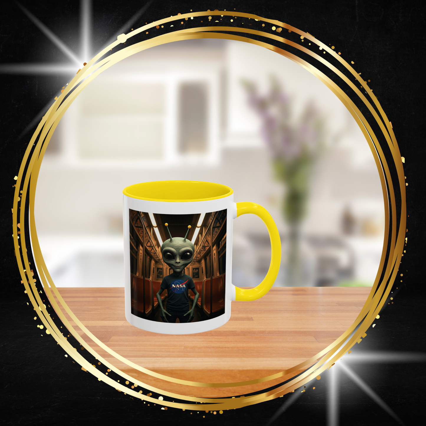 Urban alien subway ceramic coffee mug, unique science fiction novelty mug for sale on From Space Store.