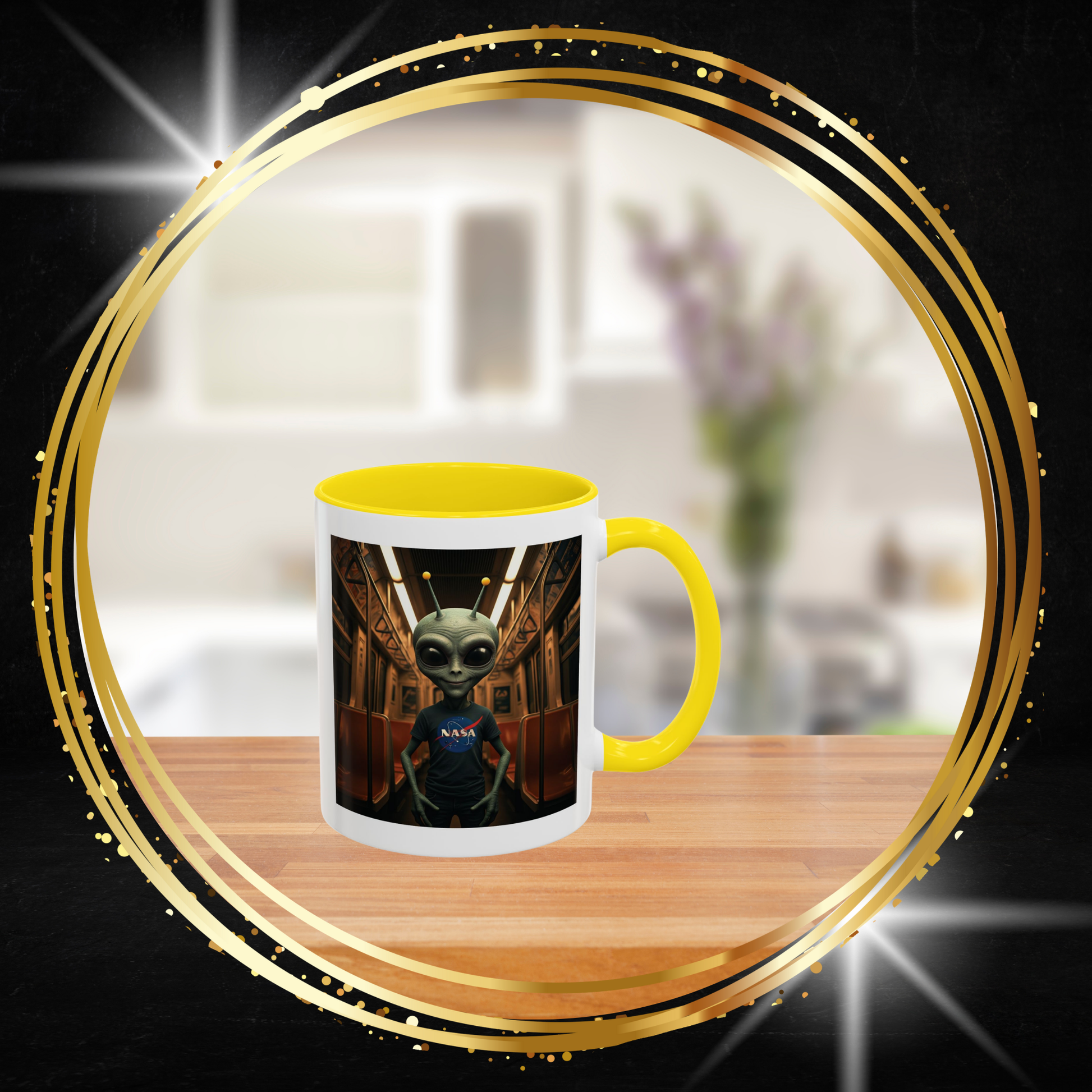 Urban alien subway ceramic coffee mug, unique science fiction novelty mug for sale on From Space Store.