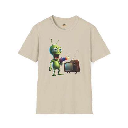 Alien TV Zapping T-Shirt: Retro Sci-Fi Tee