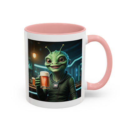 Alien woman beer pink mug pub