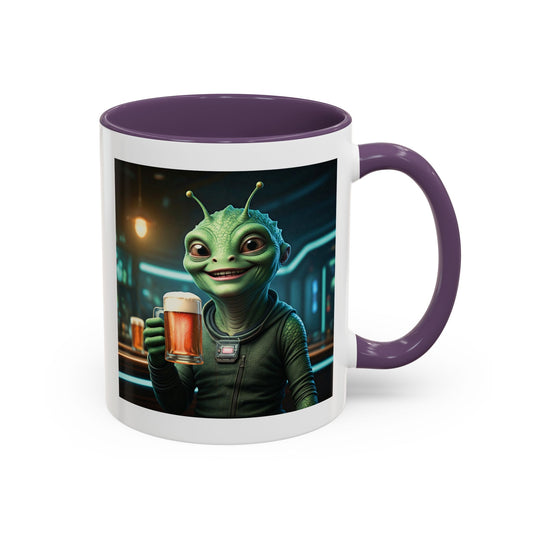 Alien woman beer purple mug pub