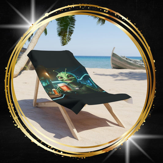 Alien Woman Neon Pub Beach Towel – Edgy Dive Bar Aesthetic