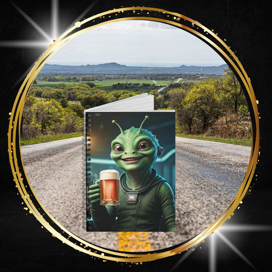 Alien Woman with Beer Spiral Notebook - A Cosmic Journal for Your Best Ideas