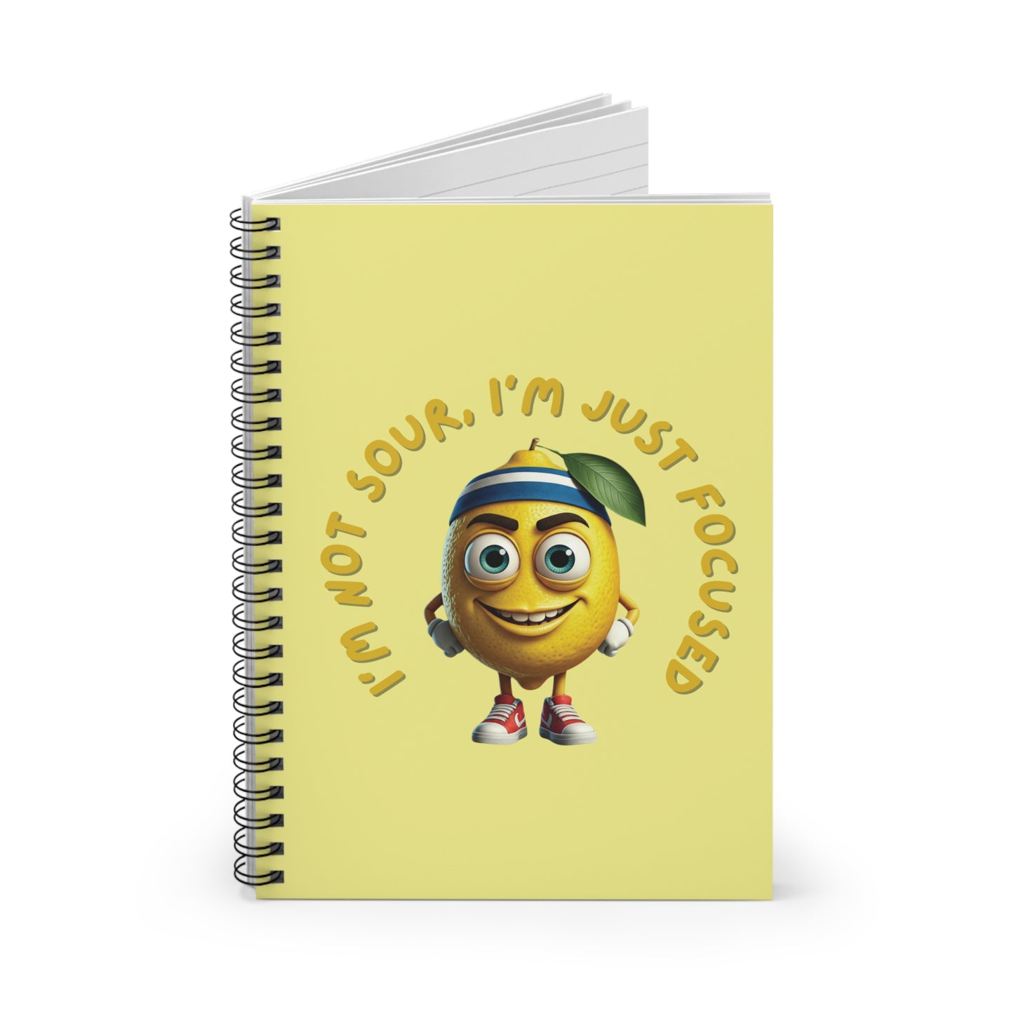 Notebook with a lemon character and text on a yellow background