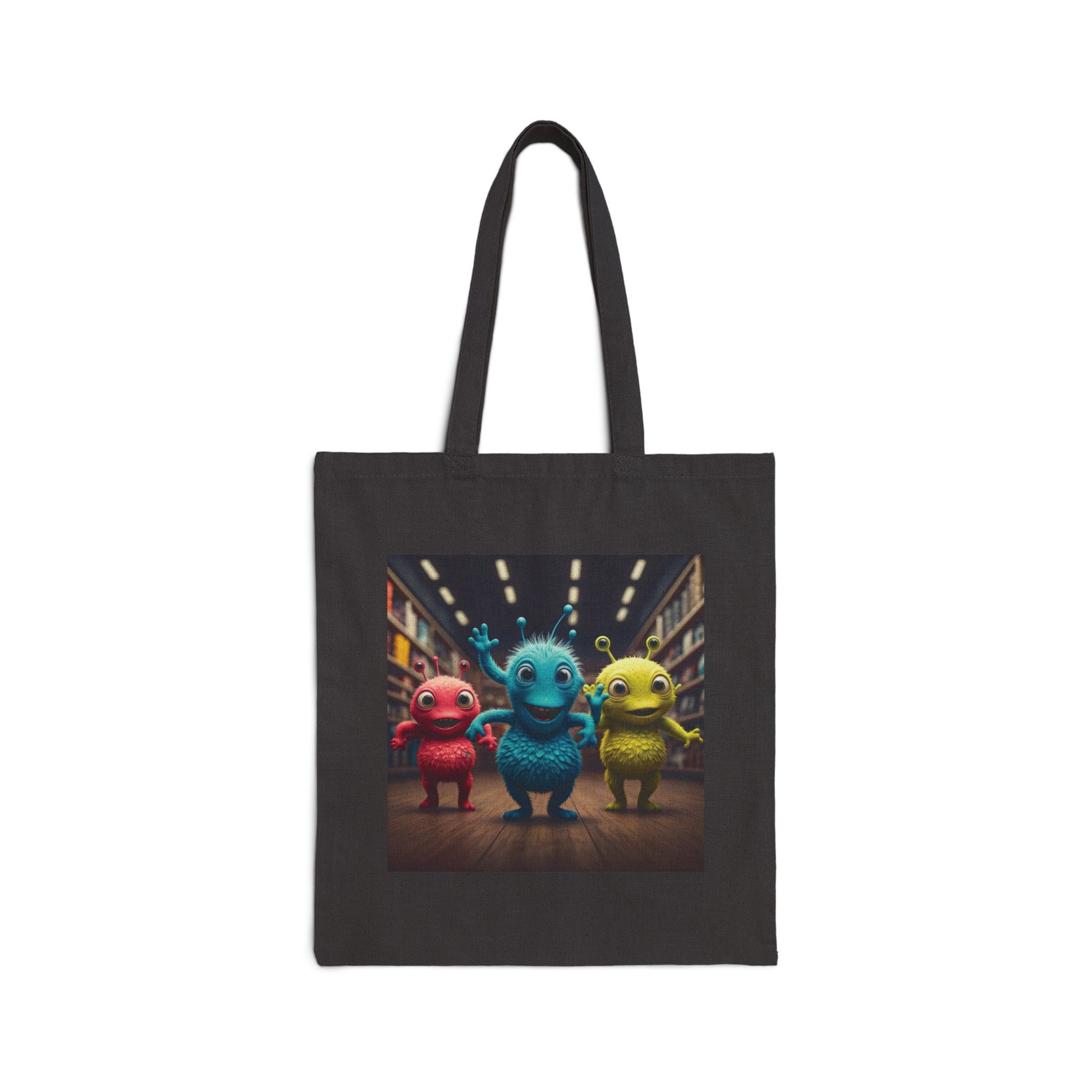 Alien dancer black tote bag with unique graphic of Aliens dancing.