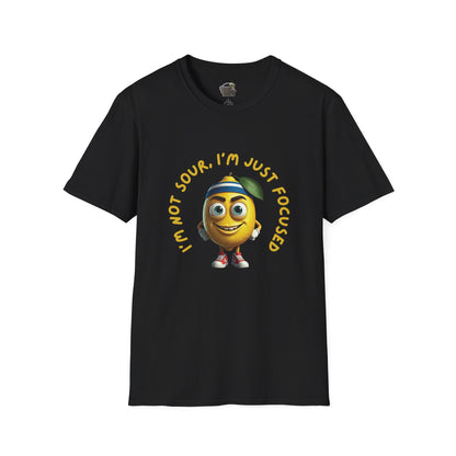 Focused Lemon t-shirt: Funny Running Fruit Tee Black