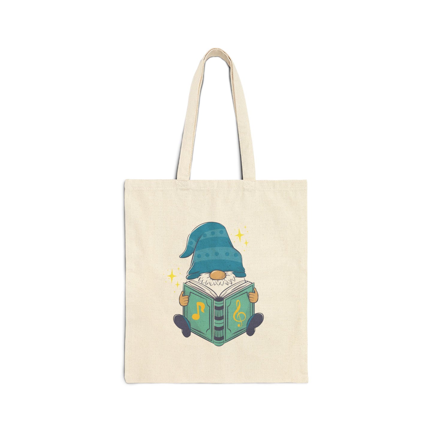 Canvas tote bag with a magical reading gnome design for unique book lover gifts