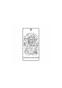 Black and white illustration of a character with a dotted border