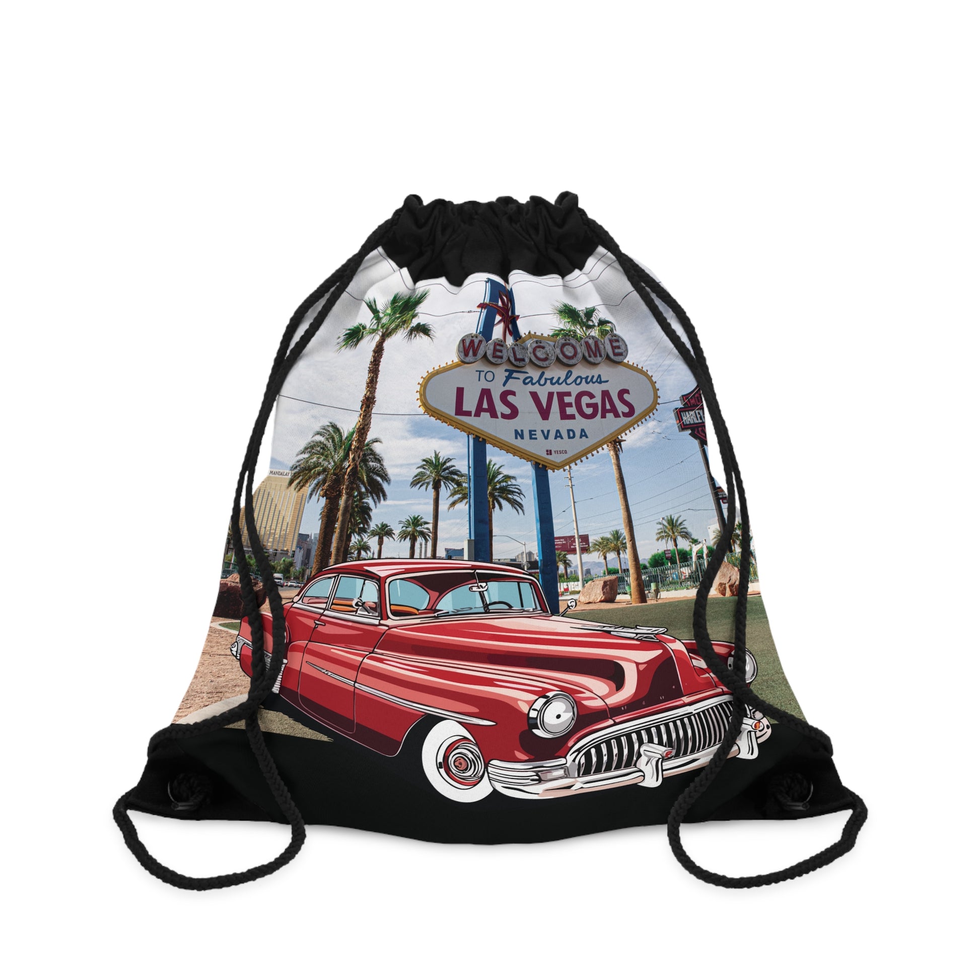 Buick 1950s Drawstring Bag: Vintage Car & Hollywood City Print - Lightweight, Foldable & Durable Retro Accessory One size